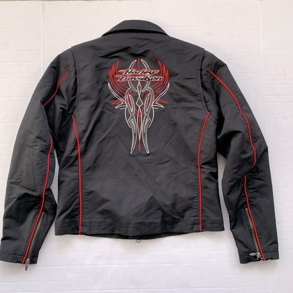 EUC HARLEY DAVIDSON SATIN LINED WATER RESISTANT MULTI ZIPPERS JACKET  (S)